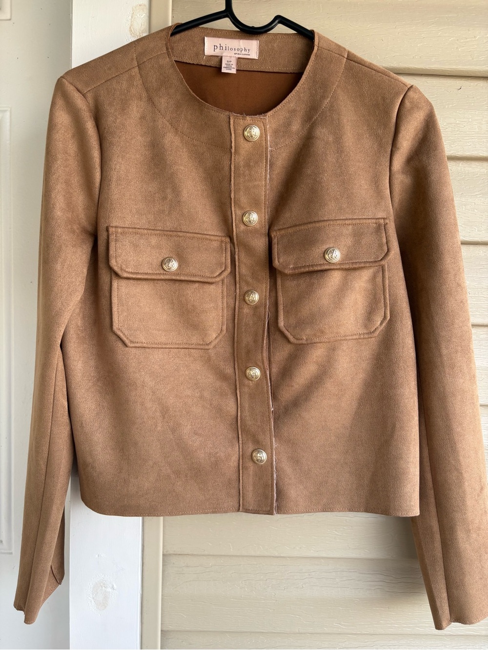 Philosophy Camel/Tan Suede-Look Button Front Jacket
